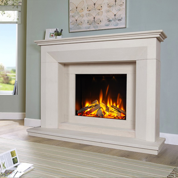Celsi Ultiflame VR Angelo S Limestone Electric Fireplace Suite