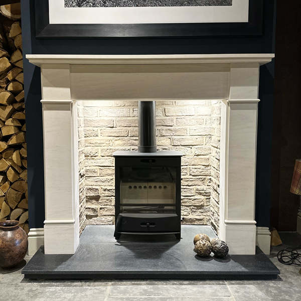 Limestone Fireplace with Fireline FQ5W Multi-Fuel Eco Stove - Showroom Clearance Collection Only