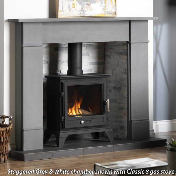 Gallery Staggered Grey White Slate Fireplace Chamber Panels