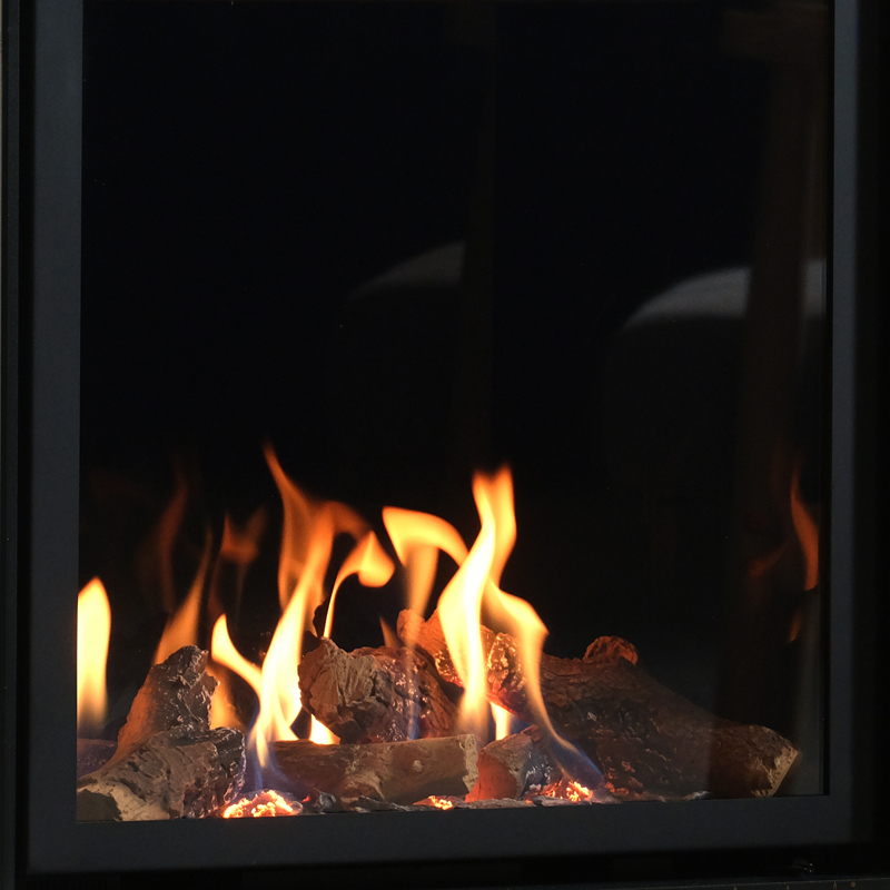 Adore 600 HE Gas Fire with Amber Limestone Fireplace Suite