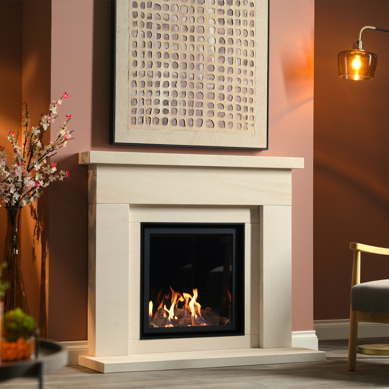 Fireplace Classic トレブルブースター Adore 600 HE Gas Fire with Amber Limestone Fireplace Suite