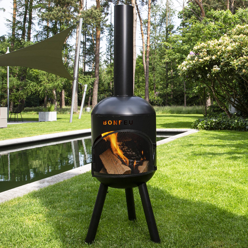BonFeu BonSolo Outdoor Chiminea Fireplace with Grill – Wood