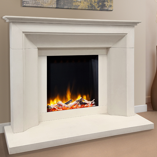 Celsi Ultiflame VR Asencio Limestone Electric Fireplace Suite